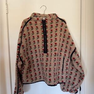 Teddy Fleece Half-Zip Jacket in Floral Cream